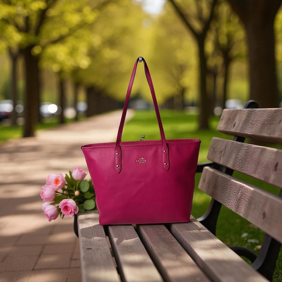 Coach City Zip Tote Fuchsia Pink Pebbled Leather Shoulder Bag - Picture 1 of 9